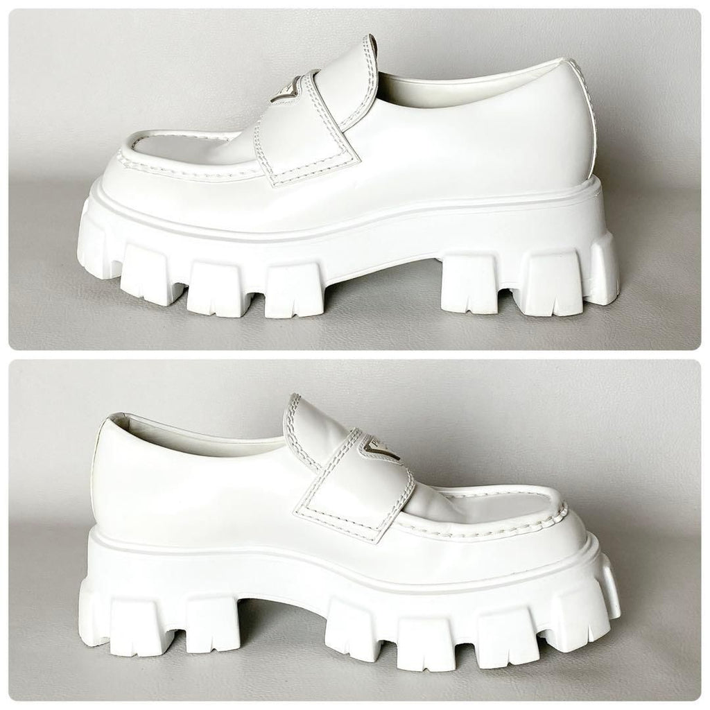 Prada Monolith Brushed Leather Loafers 6.5 White — view 5