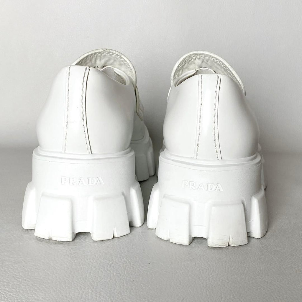 Prada Monolith Brushed Leather Loafers 6.5 White — view 4