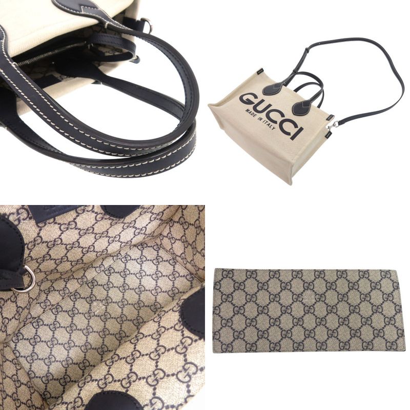 Gucci 2-Way Print Medium Tote Bag Canvas Leather Natural 0811 — view 7