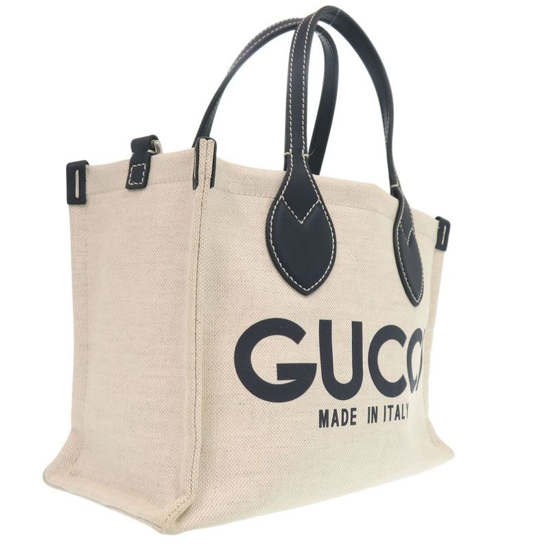 Gucci 2-Way Print Medium Tote Bag Canvas Leather Natural 0811 — view 5