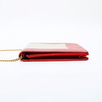 Celine Shoulder Bag Leather Frame Chain Red Beige — view 3