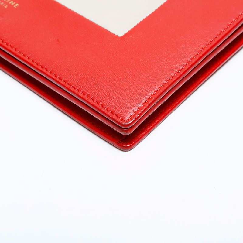 Celine Shoulder Bag Leather Frame Chain Red Beige — view 6
