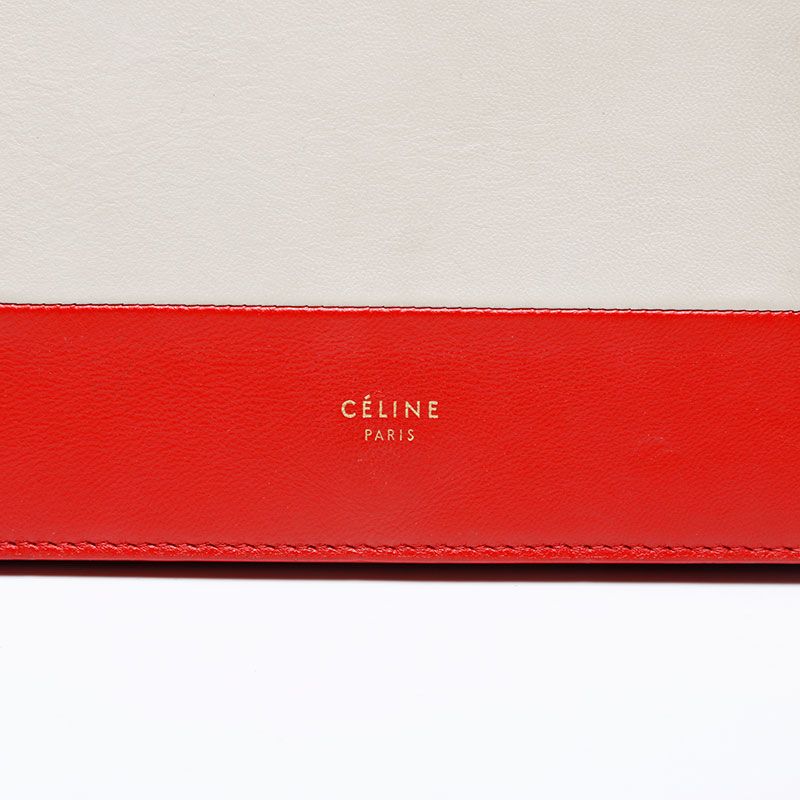 Celine Shoulder Bag Leather Frame Chain Red Beige — view 8