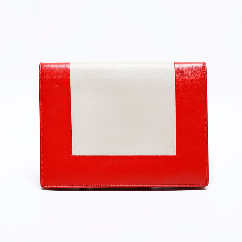 Celine Shoulder Bag Leather Frame Chain Red Beige — view 2