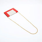 Celine Shoulder Bag Leather Frame Chain Red Beige — view 9