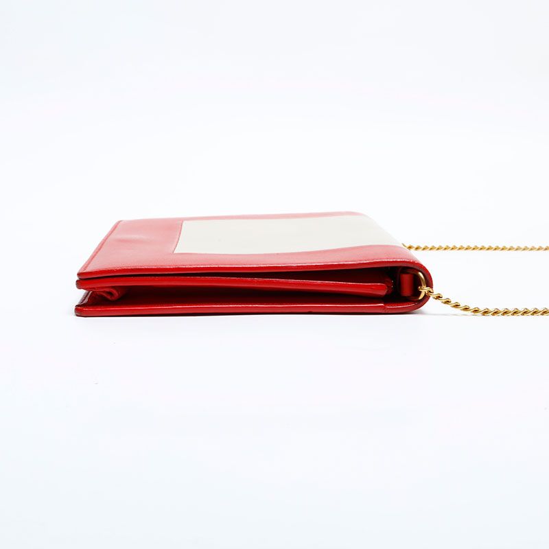 Celine Shoulder Bag Leather Frame Chain Red Beige — view 4