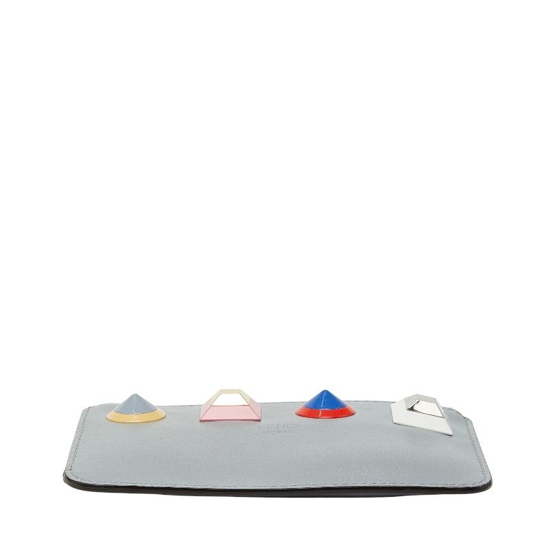 Fendi Studded Coin Case Key 8 Ap151 Gray Multicolor Leather — view 3