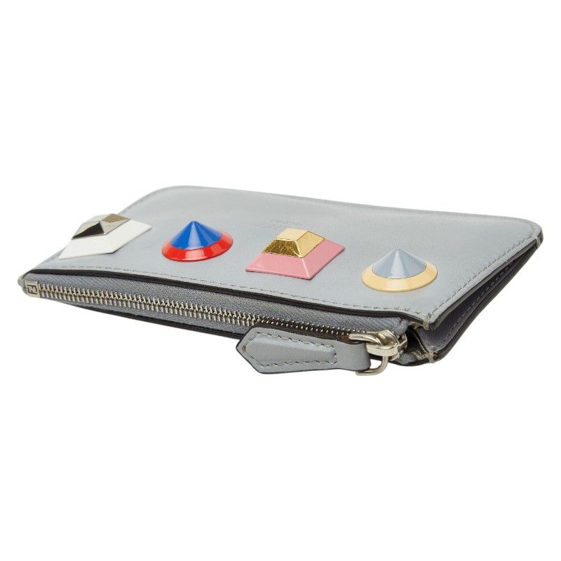 Fendi Studded Coin Case Key 8 Ap151 Gray Multicolor Leather — view 5