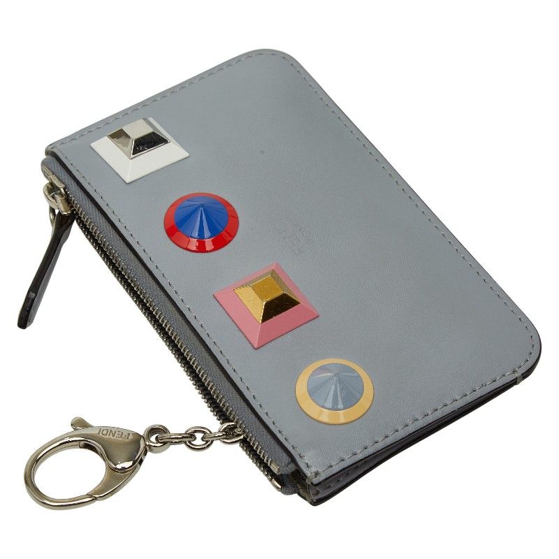 Fendi Studded Coin Case Key 8 Ap151 Gray Multicolor Leather — view 6