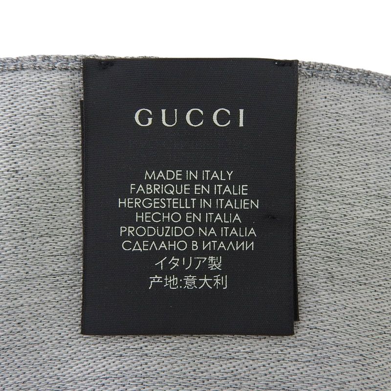 Gucci Wool Silk Blend GG Pattern Fringe Shawl Gray 45 180 cm — view 8