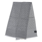 Gucci Wool Silk Blend GG Pattern Fringe Shawl Gray 45 180 cm — view 3