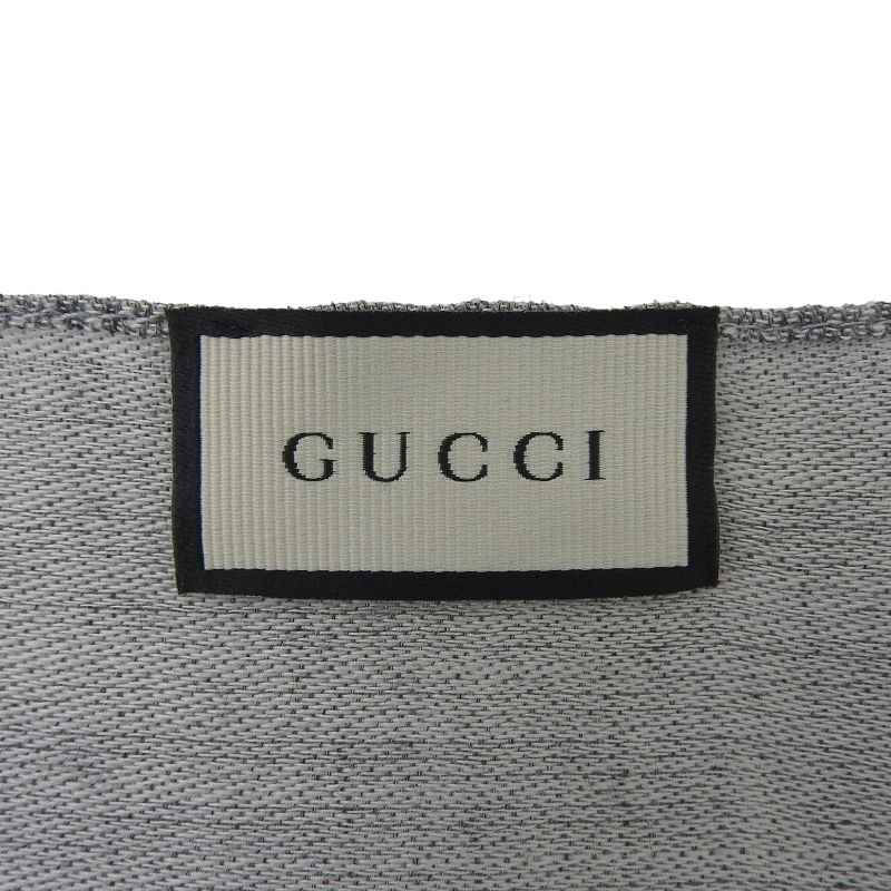 Gucci Wool Silk Blend GG Pattern Fringe Shawl Gray 45 180 cm — view 6