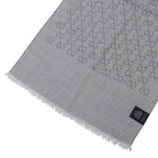 Gucci Wool Silk Blend GG Pattern Fringe Shawl Gray 45 180 cm — view 5