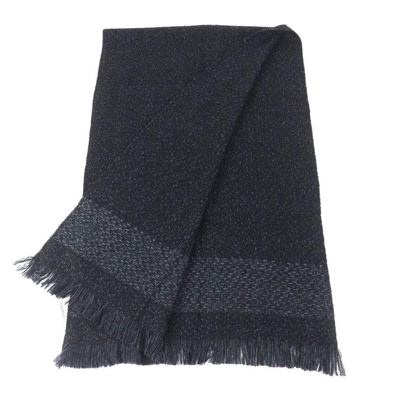 Chanel Cashmere Blend Coco Mark Embroidered Lame With Fringe Large Shawl Black — view 3