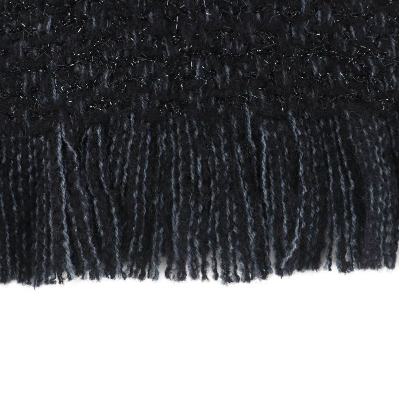 Chanel Cashmere Blend Coco Mark Embroidered Lame With Fringe Large Shawl Black — view 8