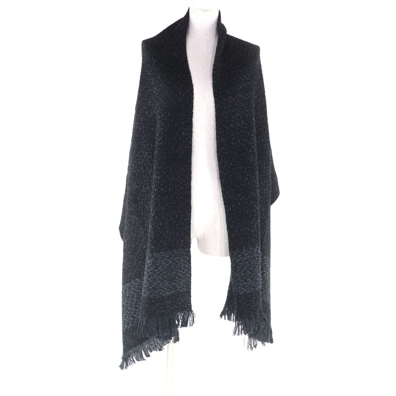 Chanel Cashmere Blend Coco Mark Embroidered Lame With Fringe Large Shawl Black — view 4