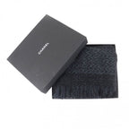 Chanel Cashmere Blend Coco Mark Embroidered Lame With Fringe Large Shawl Black — view 2