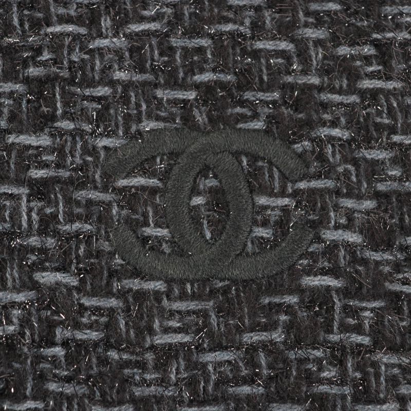 Chanel Cashmere Blend Coco Mark Embroidered Lame With Fringe Large Shawl Black — view 9