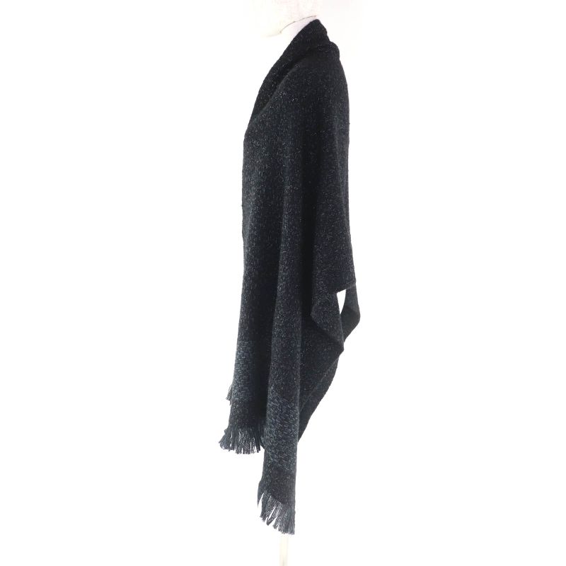 Chanel Cashmere Blend Coco Mark Embroidered Lame With Fringe Large Shawl Black — view 5