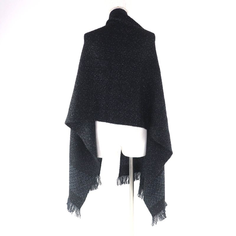 Chanel Cashmere Blend Coco Mark Embroidered Lame With Fringe Large Shawl Black — view 6