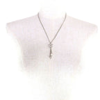 Chanel F25 C Coco Mark Rhinestone Faux Pearl Necklace Pendant Silver — view 4