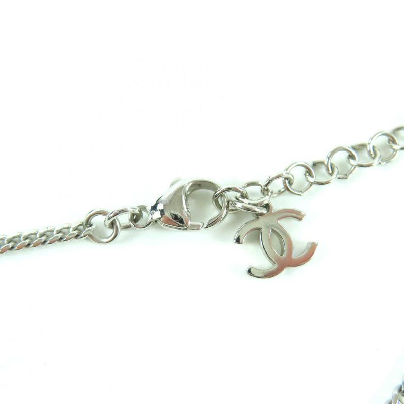 Chanel F25 C Coco Mark Rhinestone Faux Pearl Necklace Pendant Silver — view 7