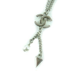Chanel F25 C Coco Mark Rhinestone Faux Pearl Necklace Pendant Silver — view 3