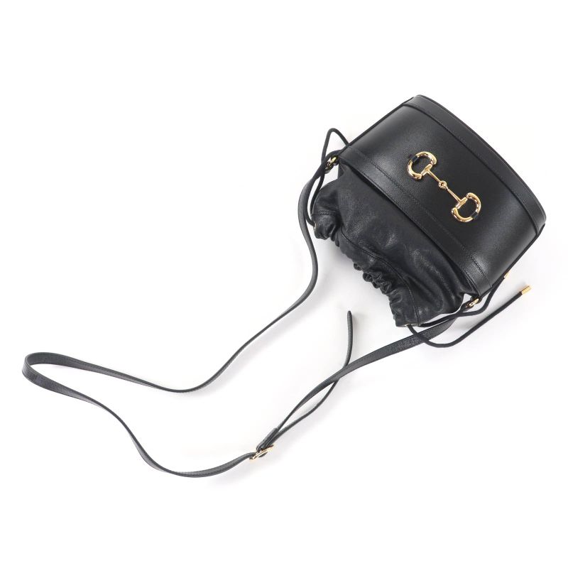 Gucci Hosebit Leather Bucket Bag Shoulder Black Gold Hardware — view 9