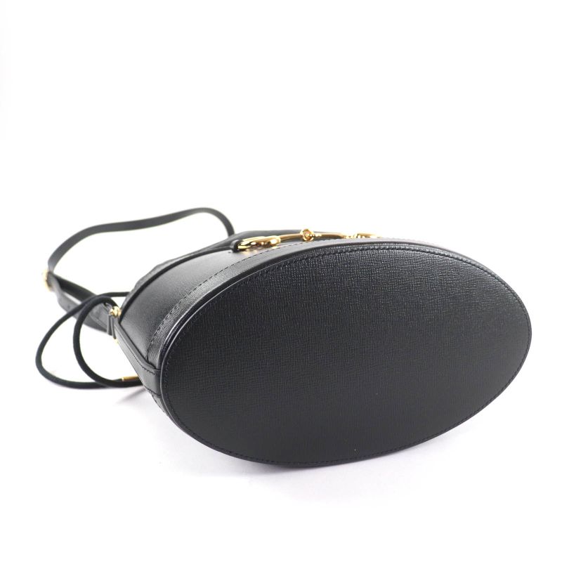 Gucci Hosebit Leather Bucket Bag Shoulder Black Gold Hardware — view 5