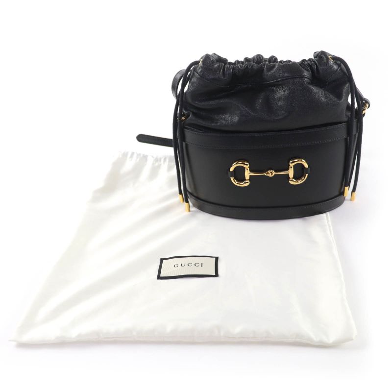 Gucci Hosebit Leather Bucket Bag Shoulder Black Gold Hardware — view 3