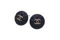 Chanel CC Logo Earrings Quilted Motif Metal Navy Gold