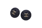 Chanel CC Logo Earrings Quilted Motif Metal Navy Gold