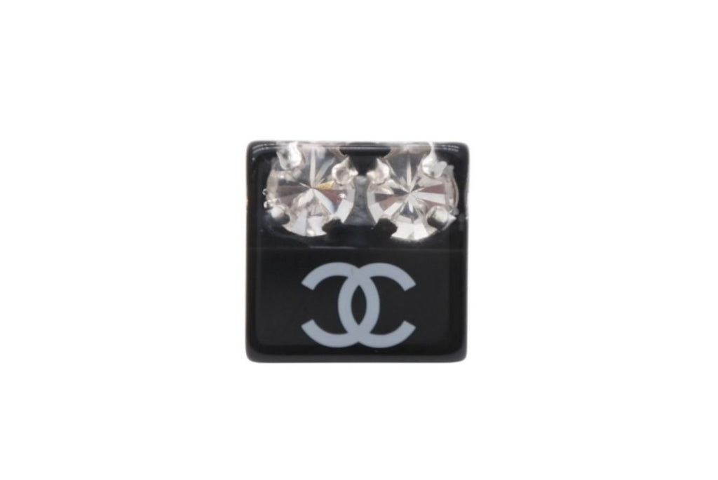 Chanel CC Logo Earrings 05 Acrylic Rhinestone Black — view 2