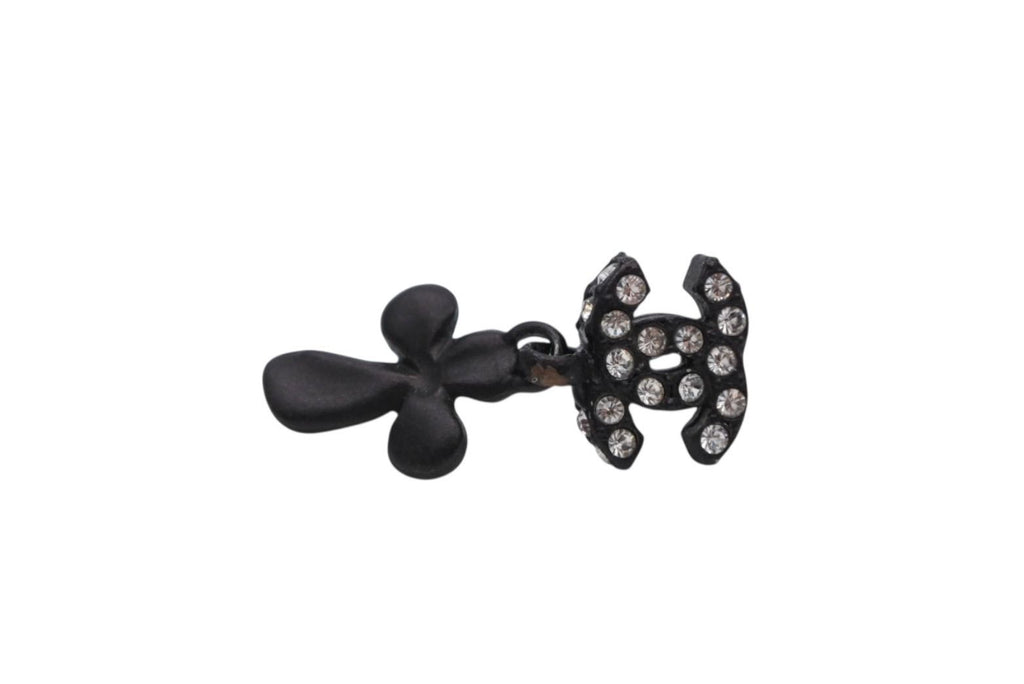 Chanel CC Logo Drop Earrings 01 Metal Rhinestone Black Clear — view 3