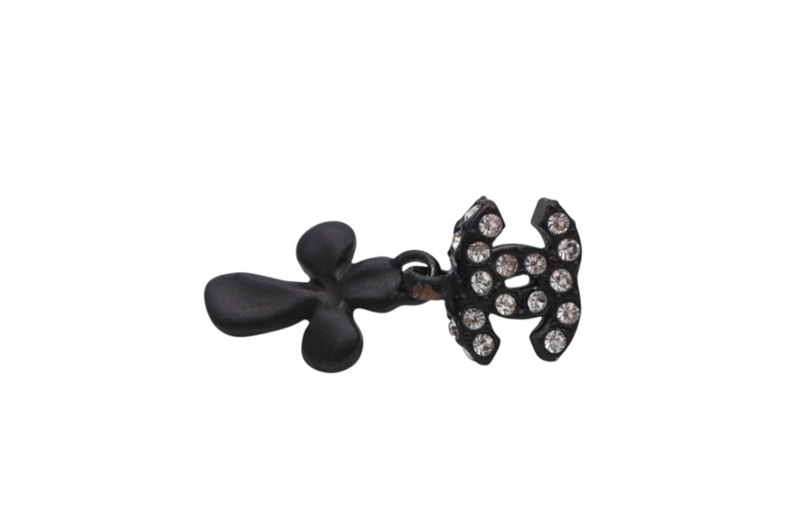 Chanel CC Logo Drop Earrings 01 Metal Rhinestone Black Clear — view 3