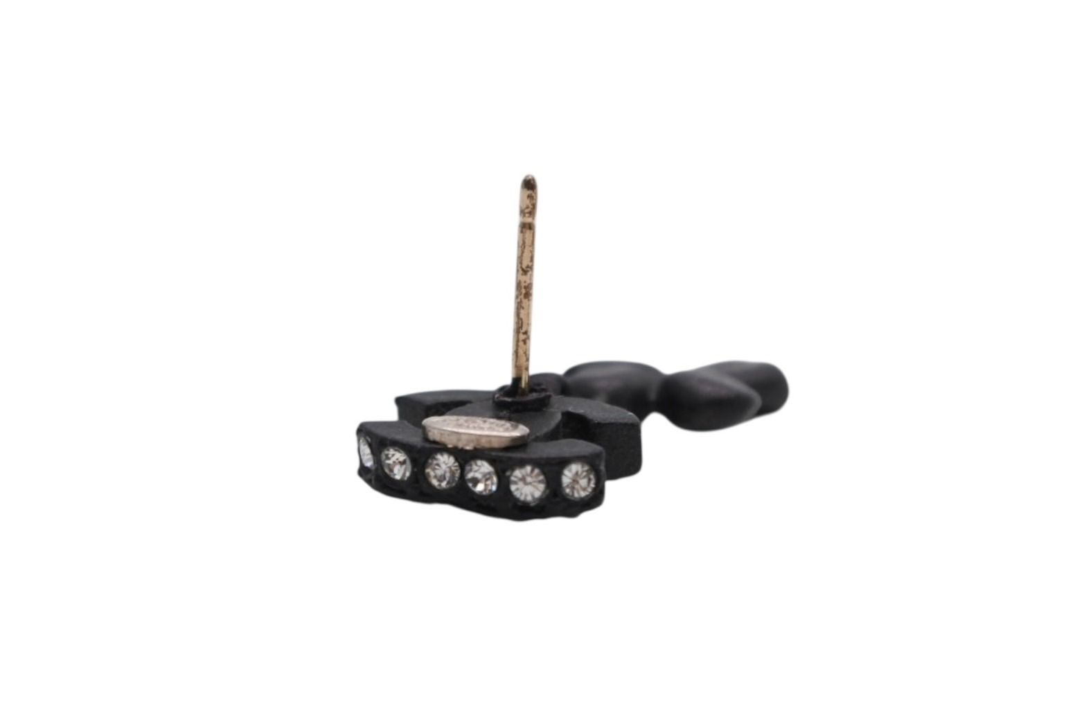 Chanel CC Logo Drop Earrings 01 Metal Rhinestone Black Clear — view 5