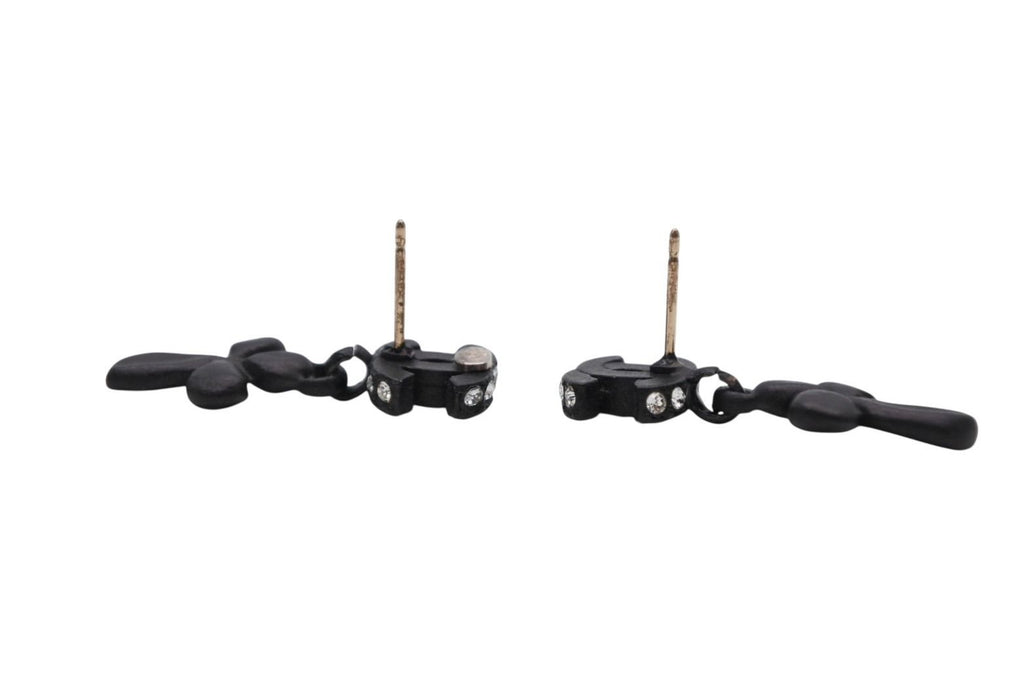 Chanel CC Logo Drop Earrings 01 Metal Rhinestone Black Clear — view 4