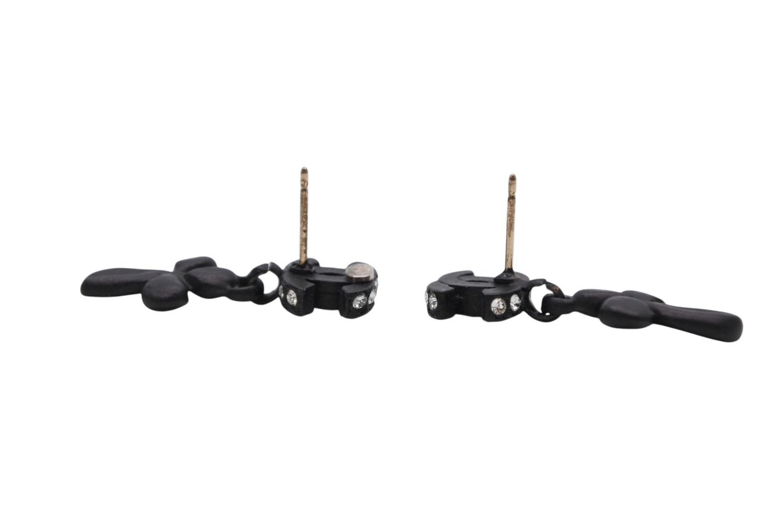 Chanel CC Logo Drop Earrings 01 Metal Rhinestone Black Clear — view 4