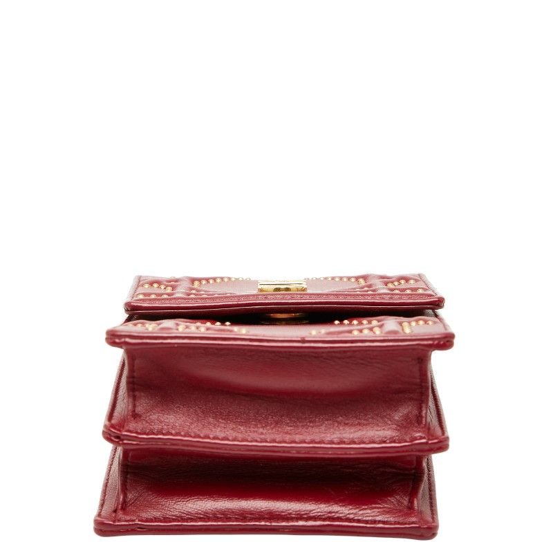 Diorama Studded Chain Shoulder Bag Red Gold Leather — view 4