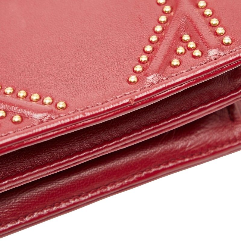 Diorama Studded Chain Shoulder Bag Red Gold Leather — view 9