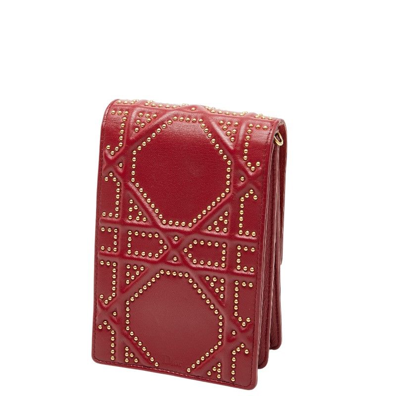 Diorama Studded Chain Shoulder Bag Red Gold Leather — view 3