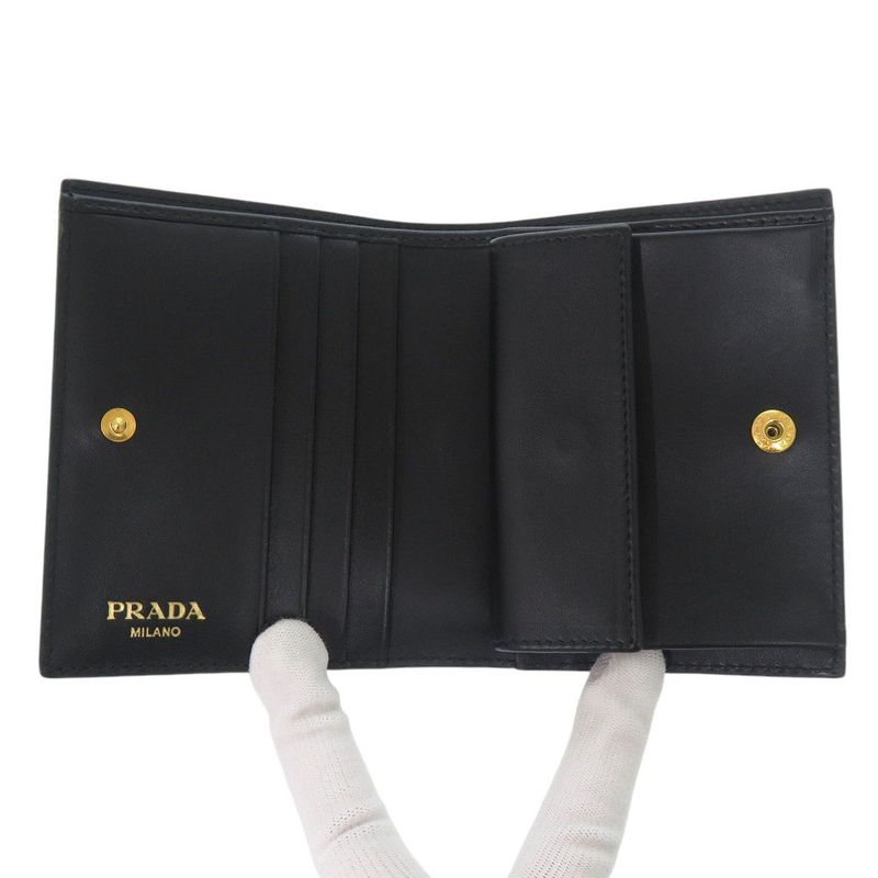 Prada 1 Mv204 Vitterom-ve Leather Black Bifold Wallet 1081 — view 4