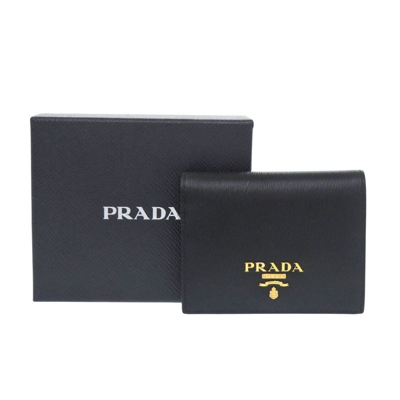 Prada 1 Mv204 Vitterom-ve Leather Black Bifold Wallet 1081 — view 2