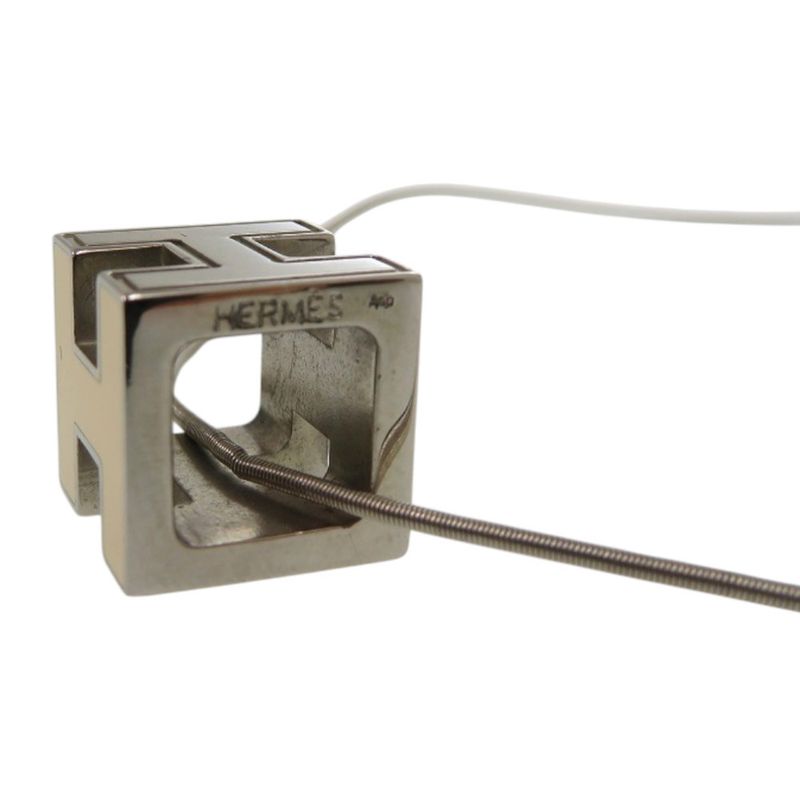 Hermes Cage Ash H Cube Metal Silver White Necklace 1034 — view 7