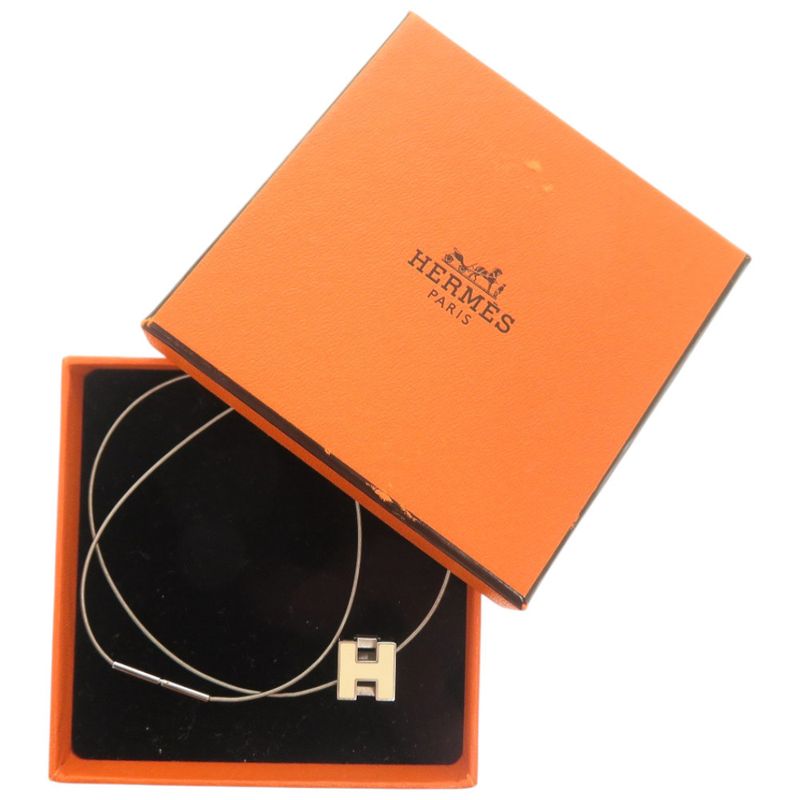 Hermes Cage Ash H Cube Metal Silver White Necklace 1034 — view 3