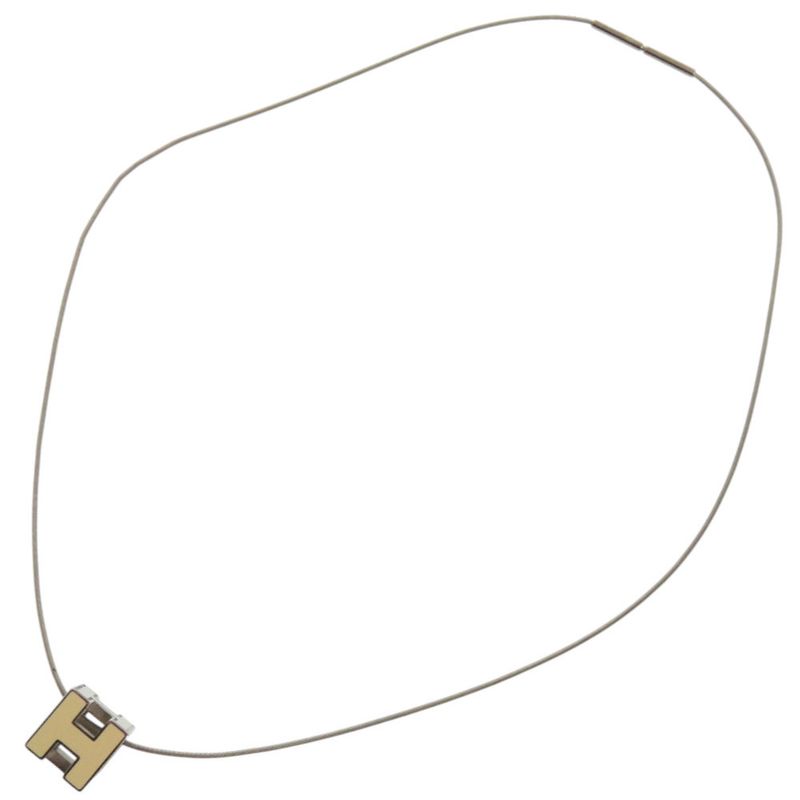Hermes Cage Ash H Cube Metal Silver White Necklace 1034 — view 9