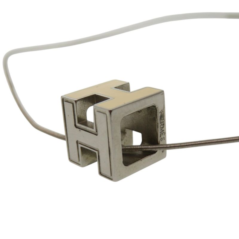Hermes Cage Ash H Cube Metal Silver White Necklace 1034 — view 6