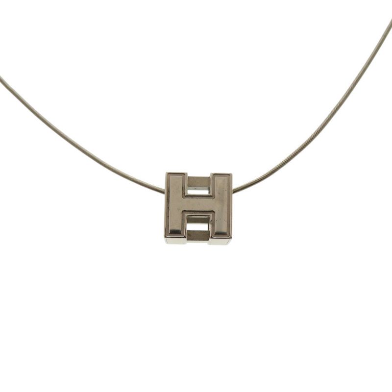 Hermes Cage Ash H Cube Metal Silver White Necklace 1034 — view 4