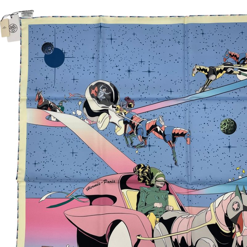 Hermes Carre 90 100% Silk Scarf Space Derby Blue — view 3