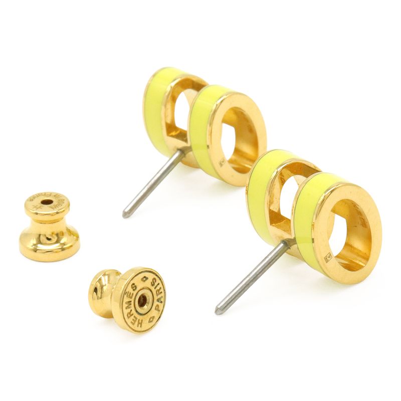 Hermes Pop Ash Earrings Hearrings GP Gold Plated Lacquer Yellow — view 4